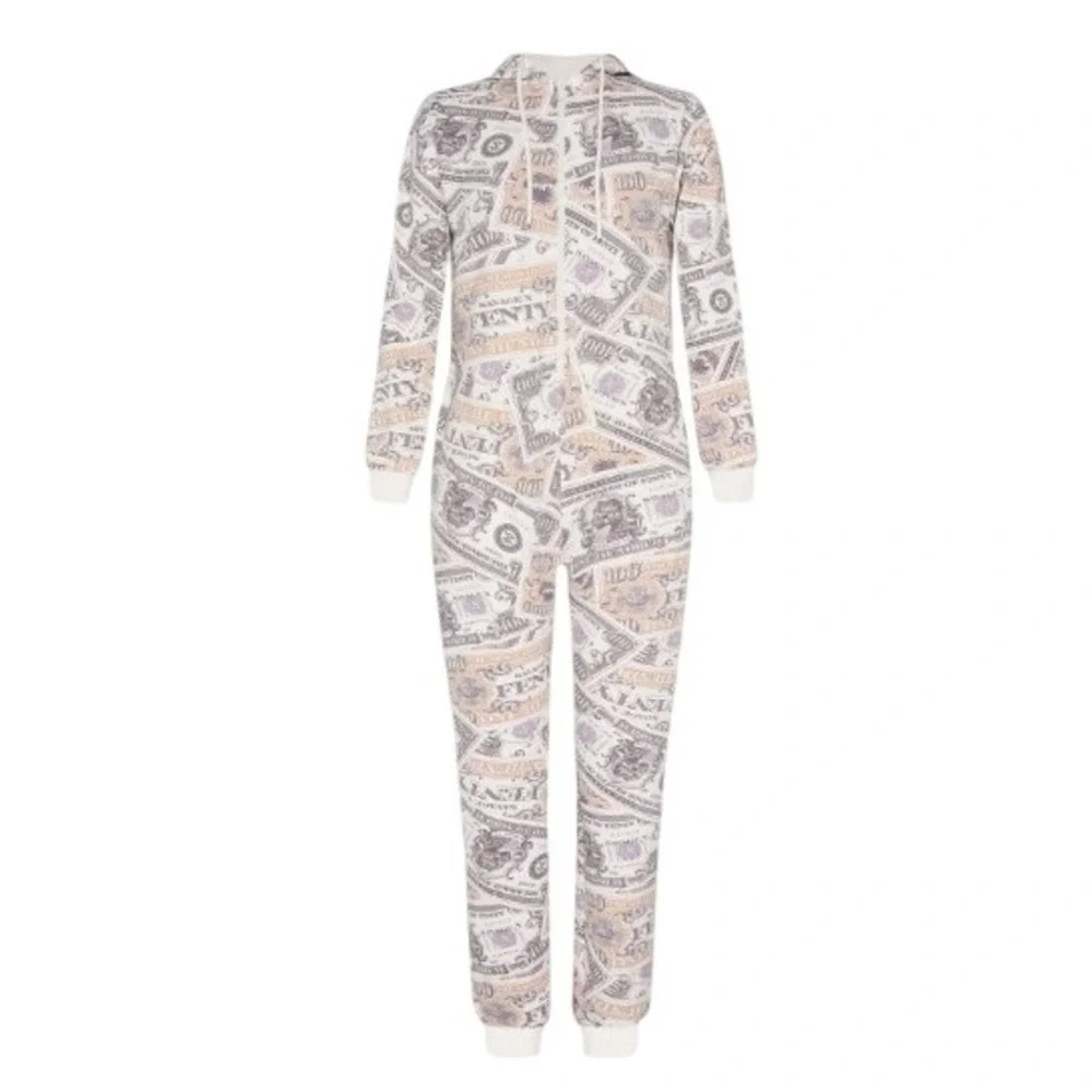 Savage X Fenty Forever Savage Hooded Onesie 1X Money Print‎ Pajamas Jumpsuit